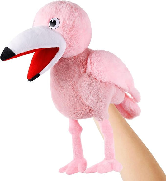 Animal Hand Puppets 11 Inch Bird Plush Toucan Owl Eagle Parrot Flamingo Peacock Puppet Toys Role-Play Puppets for Kids Storytelling Imaginative Pretend Play Teaching Preschool(Flamingo)