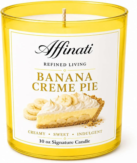 Affinati Banana Creme Pie 10 oz Scented Candle – Long Lasting Luxury Soy Blend Candle for Home, Strong Scent Throw Sweet Fruit Gourmand Bakery Candle, Premium Home Fragrance Aromatherapy Gift