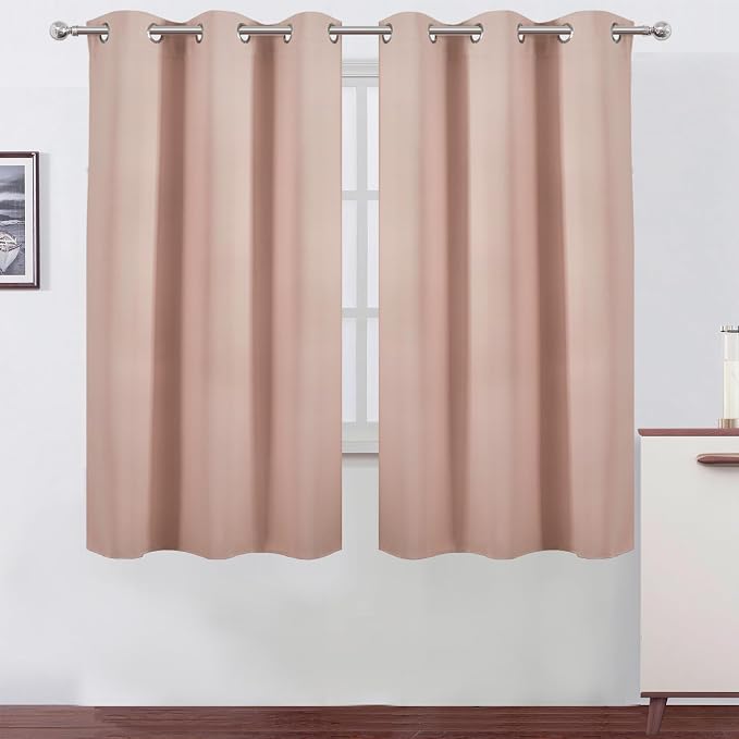 LEMOMO Blush Blackout Curtains 34 x 63 Inch Length/Set of 2 Curtain Panels/Thermal Insulated Room Darkening Blackout Curtains for Bedroom