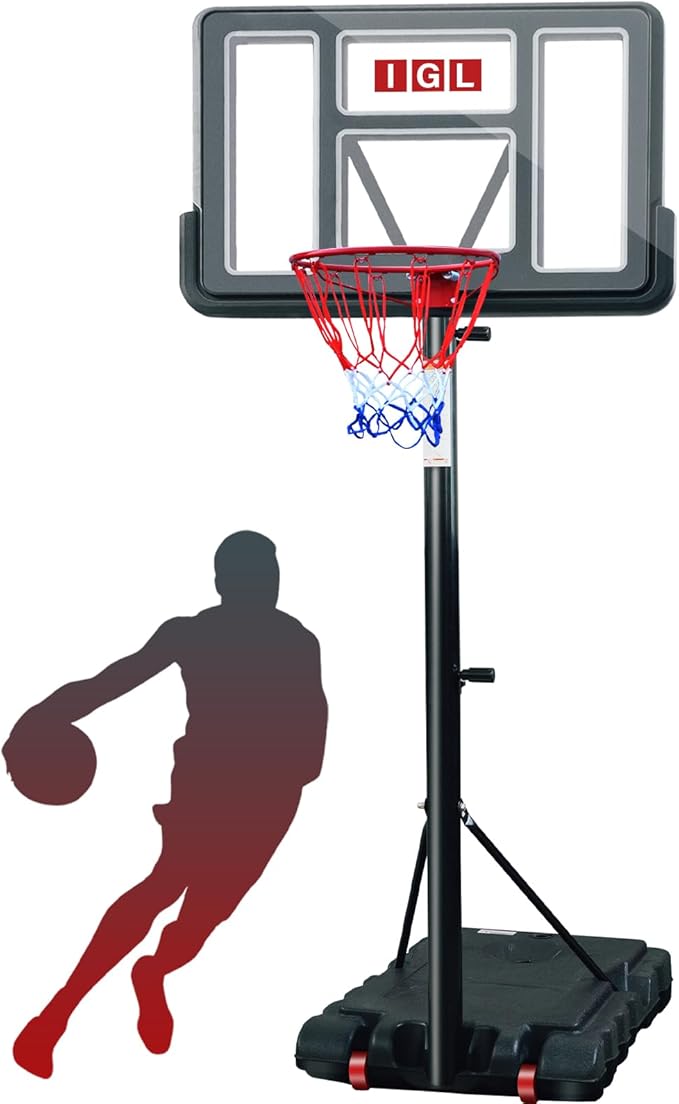 IGL Portable Basketball Hoop, 5.6-10FT Adjustable Basketball Goal System, 40/44 Inch Outdoor Basketball Hoop & Goals for Kids, Youth, and Adults in The Backyard, Driveway with PC Backboard