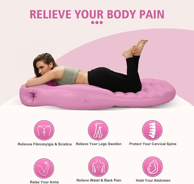 Inflatable Pregnancy Pillow with Belly & Head Hole, Prone Pregnancy Pillow for Stomach Sleepers, Maternity Air Mattress for Belly Support, Pregnancy Pool Float for Tummy Relaxation & Massage, Pink