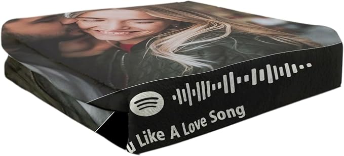 Custom Spotify Code Music Blanket Customize Blankets with Picture Text Customized Thows Photo Blanket Personalized Valentines Mothers Day Birthday Gifts for Mom Dad Girlfriend Boyfriend Wife Husband