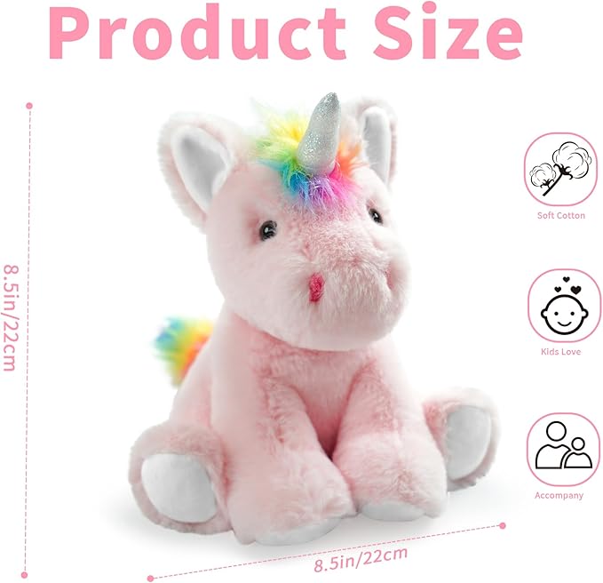 Unicorn Stuffed Animal Toys, 8.5 Inch Soft and Cuddly Unicorn Plush Animals Toy, Cute and Realistic Stuffed Animals Gifts for Boys and Girls Soft Toy for Kids