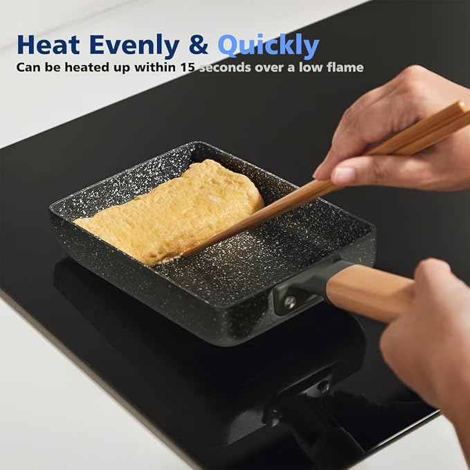 Ceramic Tamagoyaki Pan, Square Egg Frying Pan for Japanese Omelette | Small Nonstick Rectangle Pan, Omlet Egg Roll Pan, Japan & Korean Cookware, Tamago Omelet for Induction, with Silicone Brush