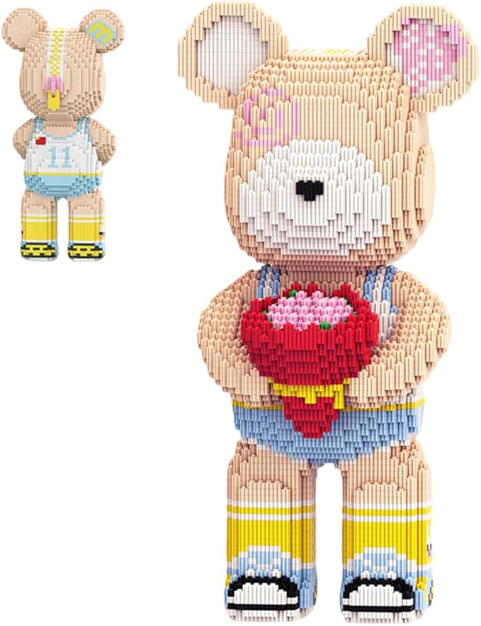 DAHONPA Flower Love Bear Micro Building Blocks Set (7880 Pieces), Animal with Storage Drawer, Gift for Adults and Kids