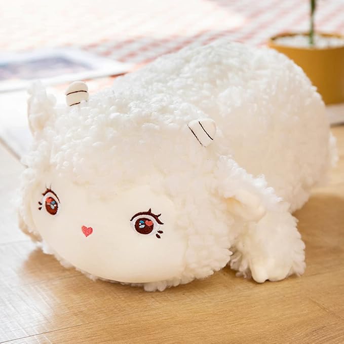 ELAINREN Cuddly Cream Lamb Plushies Dolls Ultra-Soft Big White Sheep Stuffed Animals Pillow Fluffy Curly Sheep Plush Farm Toy Gifts/23.6''