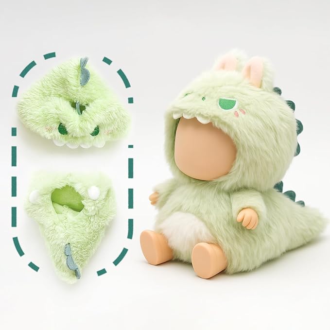 17cm Doll Clothes – Fluffy & Cute Outfits for Designer Dolls | Soft Costumes - Green-Dino