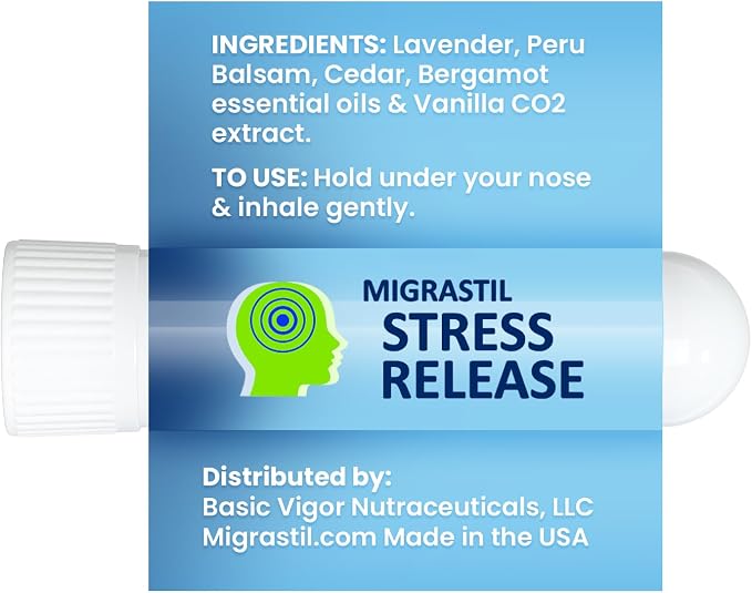 Migrastil Stress Release Inhaler 2-Pack, Calm Aromatherapy Formula, Natural Stress Relief with Peru Balsam and Other Essential Oils. Made in The USA.
