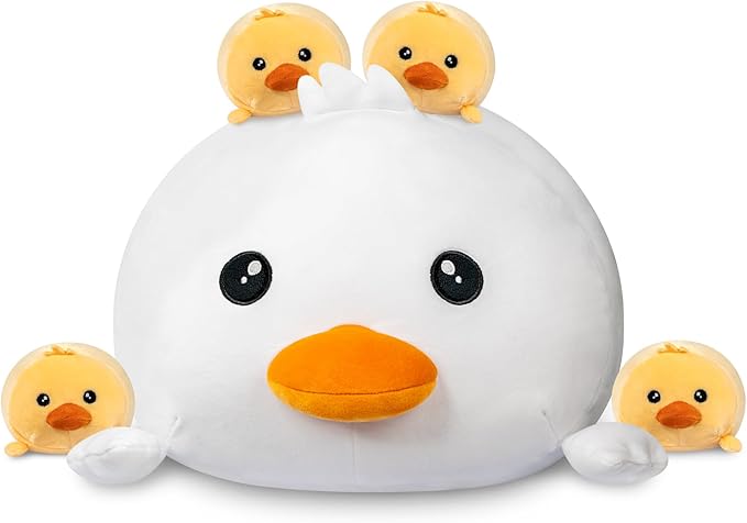 Duck Plush Cute Stuffed Animal with 4 Baby Soft Pillow Christmas, Thanksgiving, Birthday Gift for Girls Boys Kids Decor