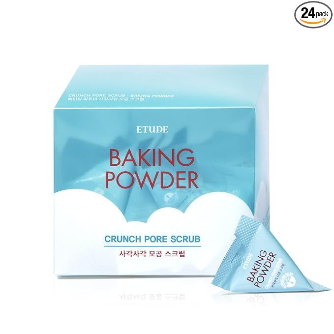ETUDE Baking Powder Crunch Pore Scrub (0.25 Fl Oz x 24 Pouches), Facial Scrub, 43.5% Baking Powder for Deep Cleansing, Gentle Exfoliation, Cooling Effect, Hydrating, Korean Skin Care, Beauty