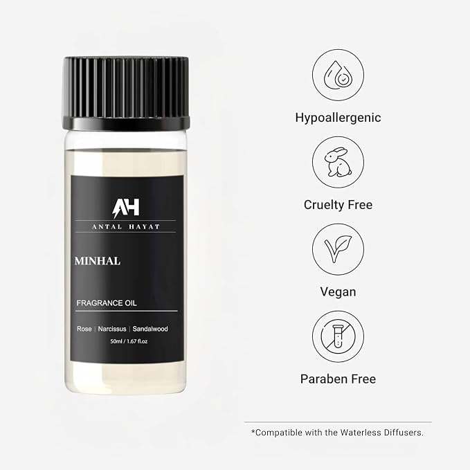 Hotel Scents Diffuser Oil Minhal 50ml - Iris de Nuit Inspired Scent - Luxury Home Fragrance Oil with Rose, Narcissus, Patchouli - Home Luxury Scents Refill for Diffusers - Premium Aroma Oil Refill