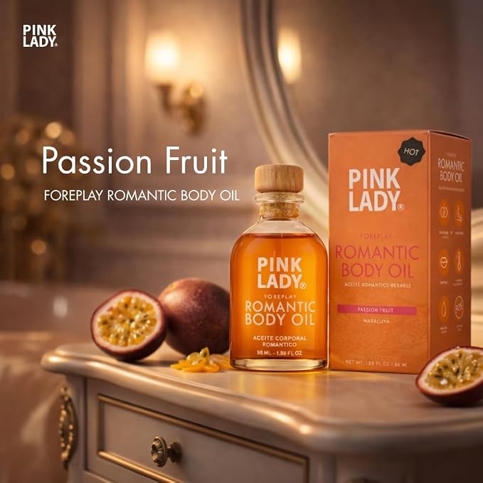 Romantic Body Oil Passion Fruit - 1.90 fl oz / 56 ml - Kissable Warming Body Treat for Foreplay Fun, Water Based (Passion Fruit)