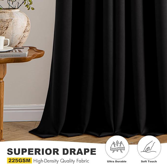 MIULEE Blackout Curtains for Bedroom 2 Panels 40 x 40 Inch Long Black | Thermal Insulated, Living Room Darkening Grommet Drapes, Noise Reducing, Light Blocking Window Treatments