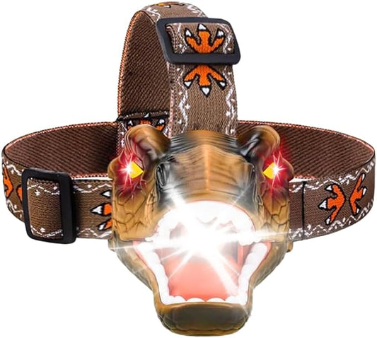 LED Dinosaur Headlamp for Kids, Children's Toy Flashlight T-Rex Dinosaur Toys for Age 3 4 5 6 7 8 9 Years Old Kids, Camping Hiking Gear for Boys(Brown)