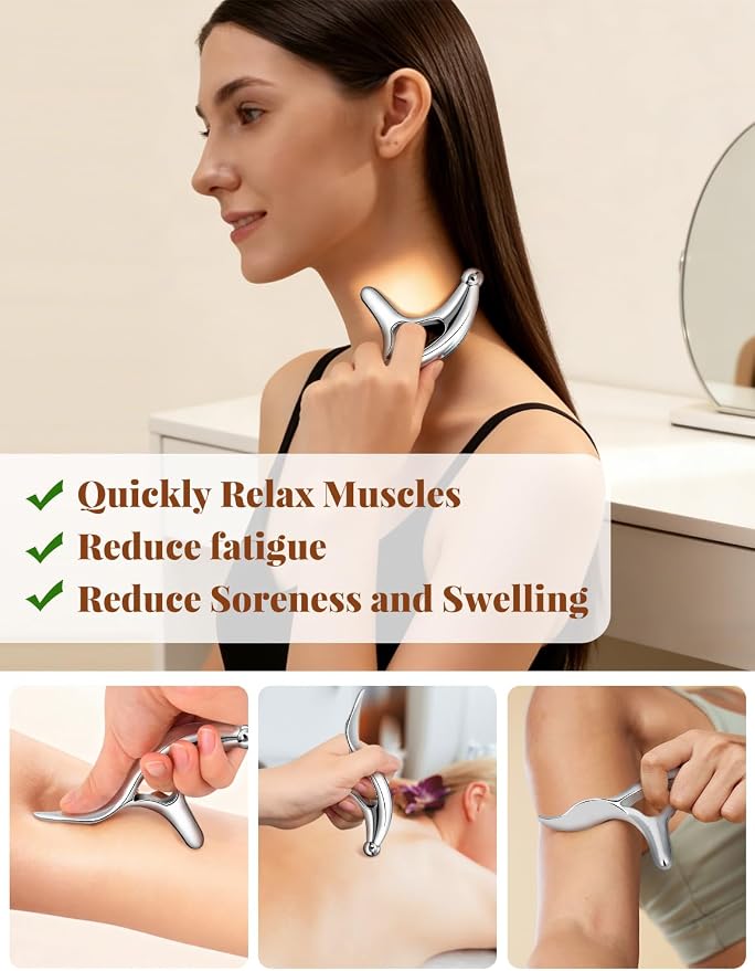ideayard Stainless Steel Massage Tool for Trigger Point & Deep Tissue, Professional Gua Sha Scraper, Muscle Scraper for Neck, Back, Full Body Pain Relief, Thumb Saver Acupressure Tool