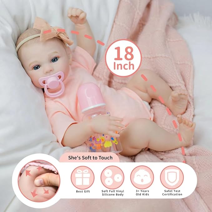 Reborn Baby Dolls 18 inch Real Like Realistic Newborn Baby Dolls Girl with Soft Weighted Body Doll Accessories Gift Set for Kids Ages 3 and Up
