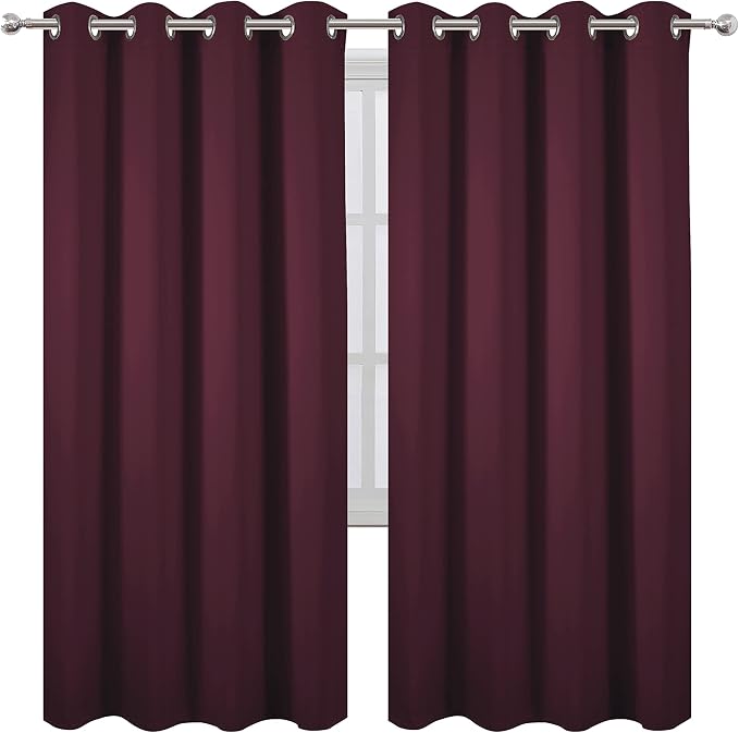 LEMOMO Burgundy Red Thermal Blackout Curtains/52 x 72 Inch/Set of 2 Panels Room Darkening Curtains for Bedroom