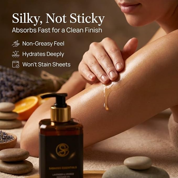 Aromatherapy Massage Oil - Lavender & Orange Thai Body Oil for Massage Therapy - Relaxing Scented Body Massage Oil with Jojoba, Argan, Aloe, Avocado & Almond, Large 10 Fl Oz