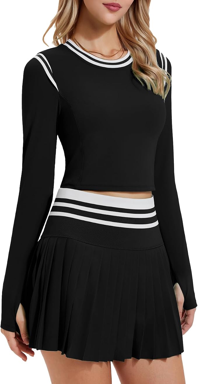 Two Piece Tennis Skirt Set for Women High Waisted Pleated Athletic Golf Skirt Sets Women 2 Piece Outfits with Pockets