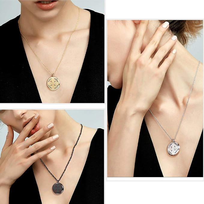 PROSTEEL Diffuser Necklace Locket Essential Oil Aromatherapy Celtic Knot Cross Pendant Gold Plated 30mm Round Womens Jewelry