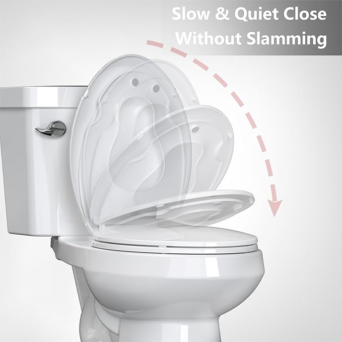 Potty Training Seat Built-In Toilet Seat, Elongated Toilet Seat 19 Inch with Baby Seat, 2 In 1 Soft Close Quiet No Slapping, Magnetic Absorption, Easy Installation for Bottom Fixing Toilet