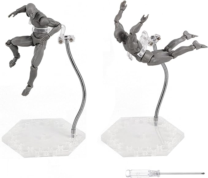 Action Figure Stand with Adjustable Metal Support Arm, Action Figure Display Holder Stand Base Compatible with HG RG SD SHF Gundam 1/144 Toy with Screwdriver (2Pcs Clear)