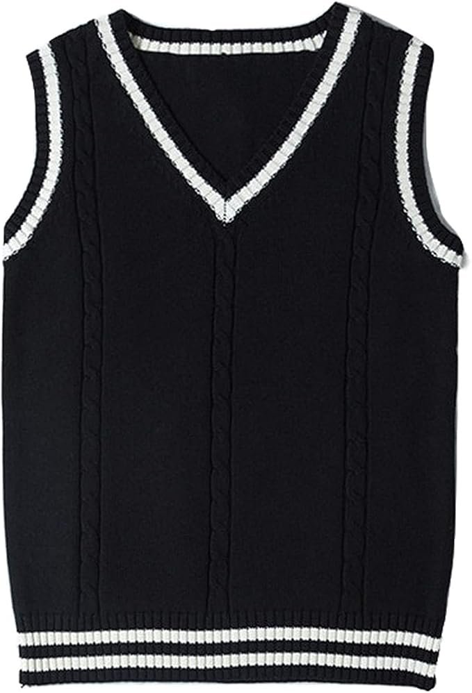 jinghuiyue Women’s V Neck Sweater Vest School Uniform Solid Color Sleeveless Knit Sweaters Pullover Tank Tops