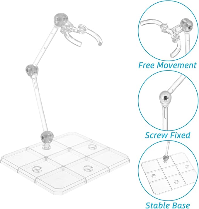 Action Figure Stands, 16Pcs Assembly Action Figure Display Holder Base, 2Pcs Screwdriverfor Compatible with HG RG SD SHF Gundam 1/144, Clear