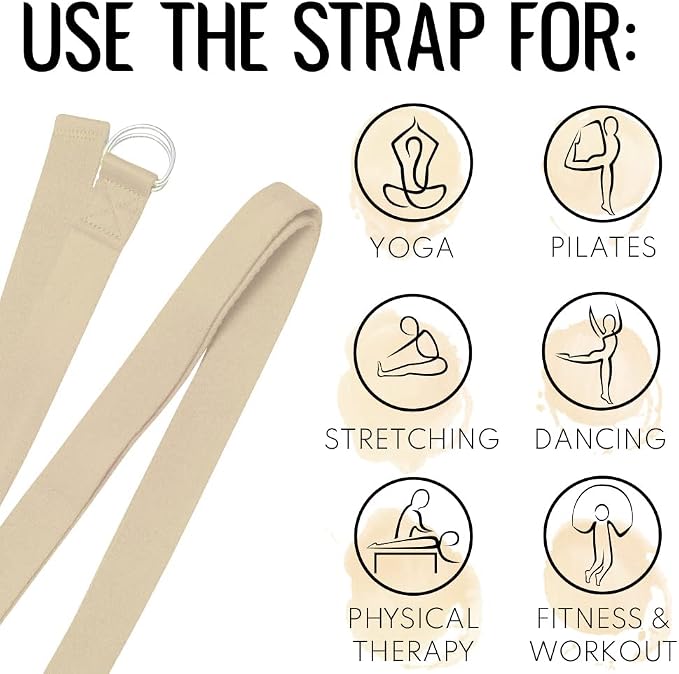 TECEUM Yoga Strap & Mat Strap – 2 IN 1 – Cotton – 6 ft 8 ft 10 ft (30+ colors) – Adjustable Non-Slip Belt for Yoga, Pilates, Stretching, Physical Therapy, Fitness & Home Workout – For Carrying Mats