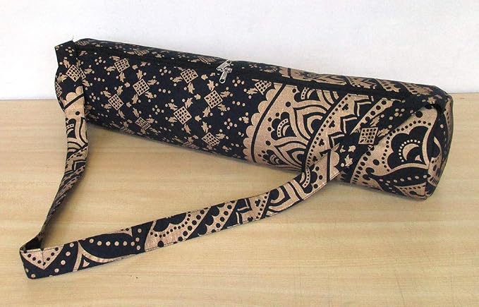 ICC Black Gold Mandala Full-Zip Exercise Yoga Mat Carry Bag Gym Beach Pilates Carrier Bags Hippie Mandala Indian Cotton Bag