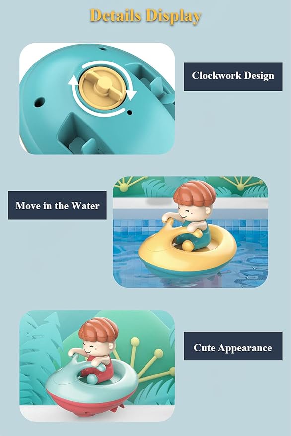 Windup Yacht Bath Toy, Funny Bathtub Speed Boat Toy Clockwork Ski Jet Ship Toy Speedboat Tub Toy Yacht Water Toy for Boys and Girls (Yellow)