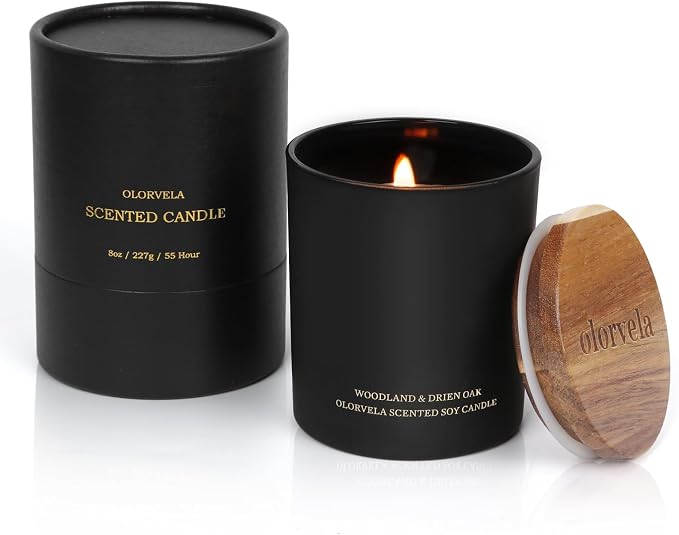 Scented Candles for Men, 8oz Candle for Home Scented, 50-Hour Burn Time Long-Lasting Aroma, Aromatherapy Home Decor Gifts for Men (Woodland & Dried Oak, Wood Wicked)