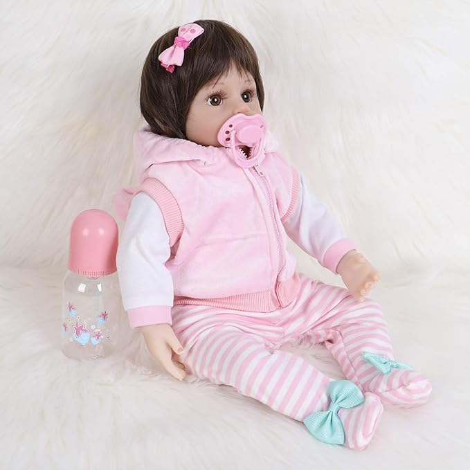 ENADOLL Lifelike Reborn Baby Dolls - Realistic Baby Doll 16 inch Newborn Girl Doll with Feeding Accessories Gift Set (Pink Vest)