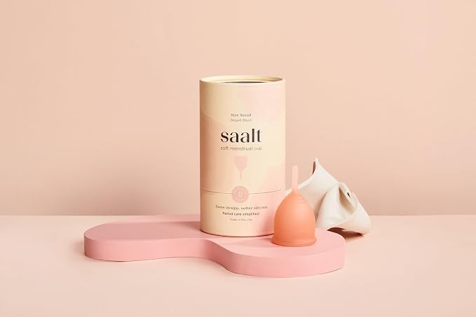 Saalt Soft Menstrual Cup – Reusable Period Cup – Made for Comfortable, Leak-Free Protection Up to 12 Hours – BPA & Latex Free – Includes Cup & Carry Bag (Regular, Desert Blush)