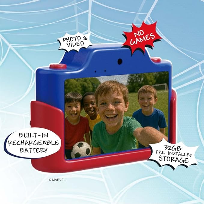 Spider-Man Kids Digital Camera & Video Camcorder with 3" Touchscreen, Soft Silicone Casing, Detachable Lens Cap, 32GB Memory Card - Model K2 by kiimento 2025 Upgrade