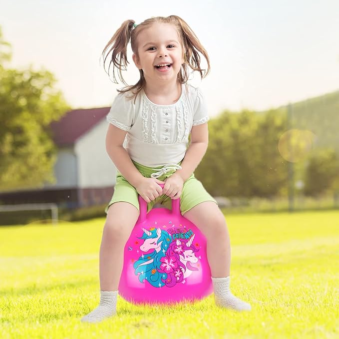 U&C Planet Hopper Ball 20 inches Bouncy Ball with Handle for Kids Age 5-9 Hoppity Hop Sit and Bounce Jumping Hopping Toy with Pump and Gift Box Great Gift for Birthday Christmas, Pink