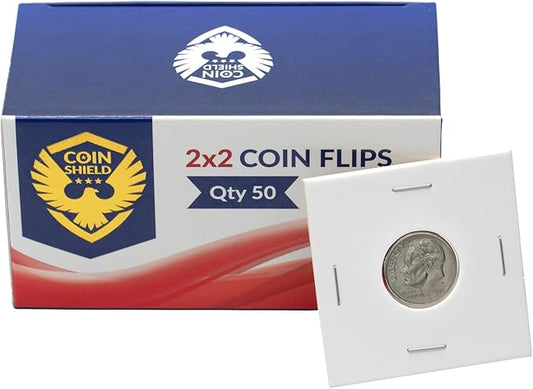 50 Dime 2x2 Cardboard Coin Flips with Mylar Windows Archival Safe