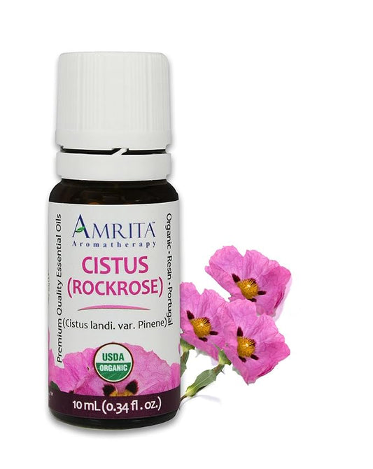 Amrita Aromatherapy Organic Cistus Rockrose Essential Oil, 100% Pure Undiluted Cistis Landi, VAR. pinene, Therapeutic Grade, Premium Quality Aromatherapy Oil, Tested & Verified, 3ML