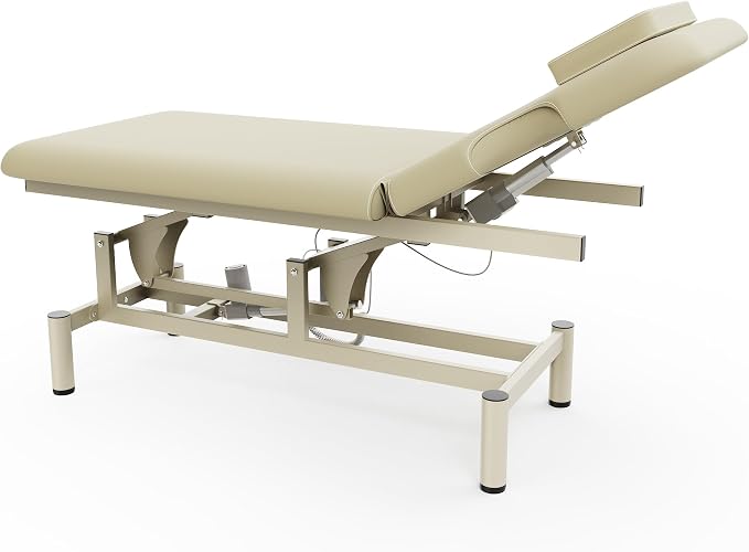 Dolonm 2 Motors Electric Massage Table, Hydraulic Electric Lift Adjustable Backrest and Height Lifting for Treatment, Physical Therapy, Spinal Massage, Facial Spa, Waxing, Tattooing - Beige Gray