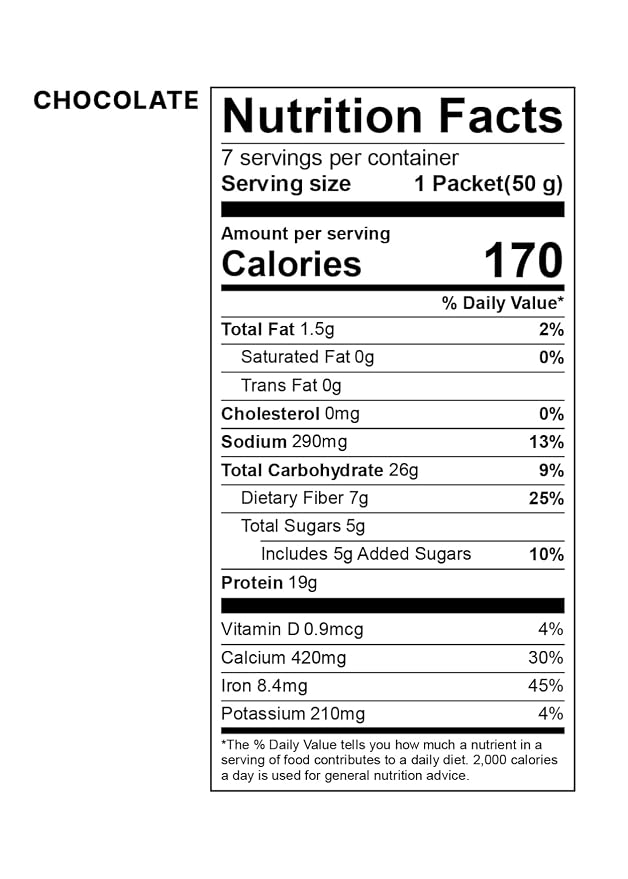 Korean Food All-In-One Multi Shake, Chocolate, Dietary Fiber, 7 Pack, 350g | Chocolate-flavored powder blend with dietary fiber in convenient individual packs