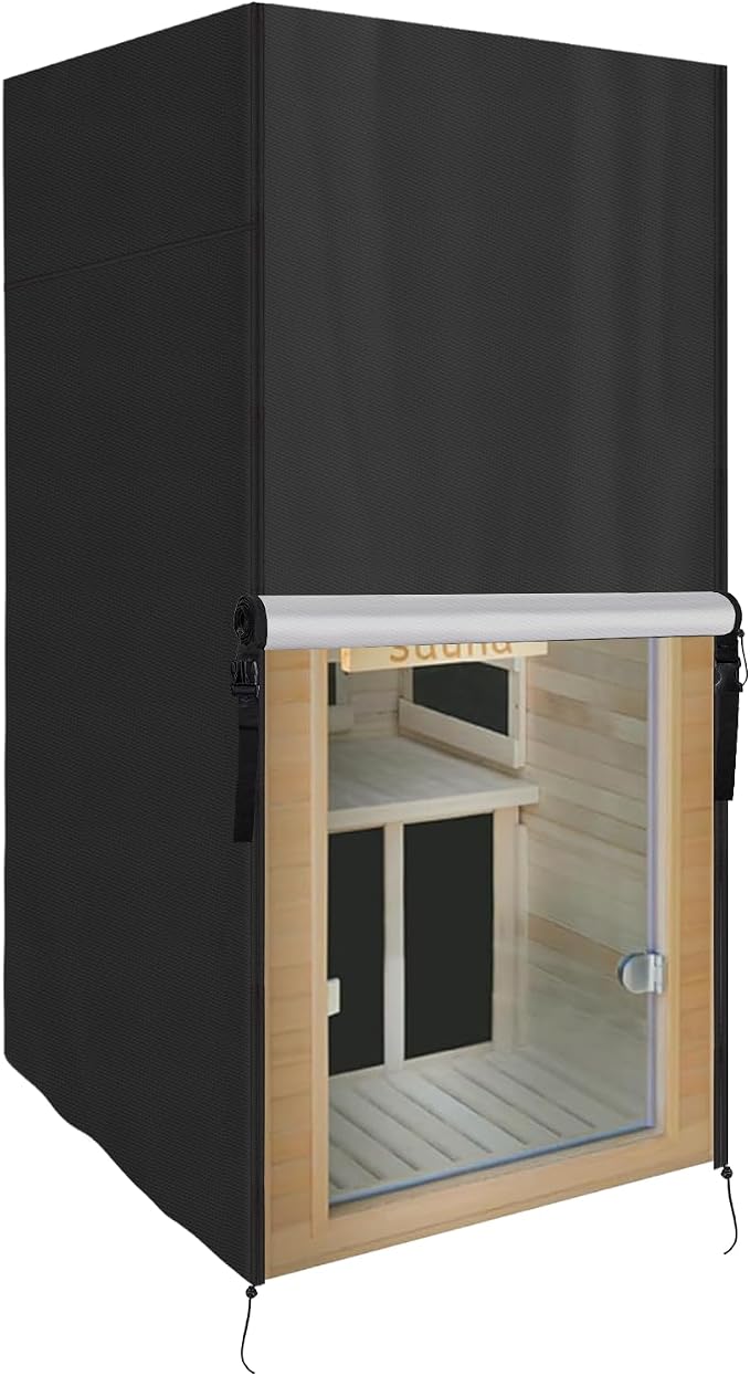 Outdoor Sauna Cover, Heavy Duty Waterproof Sauna Cover Compatible with Single Wood Infrared Home Room,(Black) (28"x 33"x 58.5")