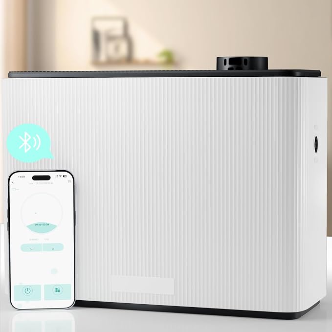 Smart Scent Air Machine for Home 1000mL Hotel Scent Diffuser for 4500 sq.ft HVAC Aroma Diffusers for Large Home Smart Bluetooth, Waterless Aromatherapy Ideal for Whole House (White)