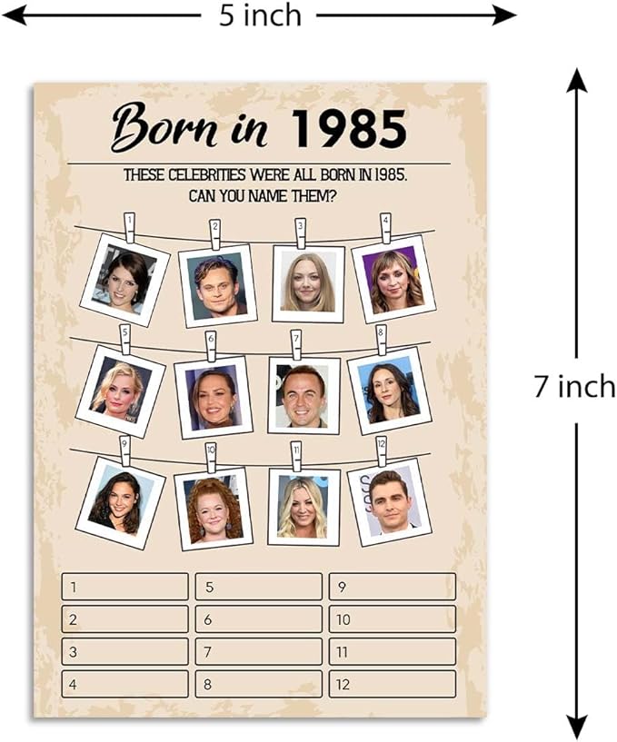 40th Birthday Party Games, Born in 1985 Games, Birthday Party Supplies for Adults, Pack of 30 Cards