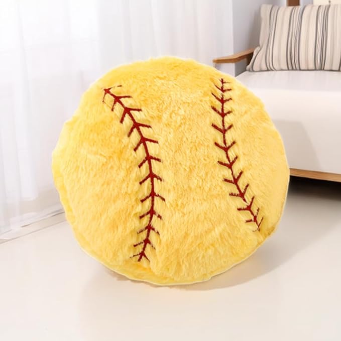 Baseball Sports Pillow Fluffy Soft Throw Pillow Toy ，14" Durable Sport Basketball Plush Toys,Plush Pillow Toys Gift for Kids Boy Girls Children Room Decoration(Yellow)