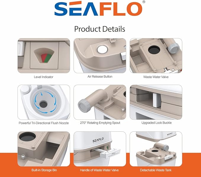 SEAFLO Portable Toilet for RV, Boat, and Camping (3.2 Gallon - Premium Ver.)