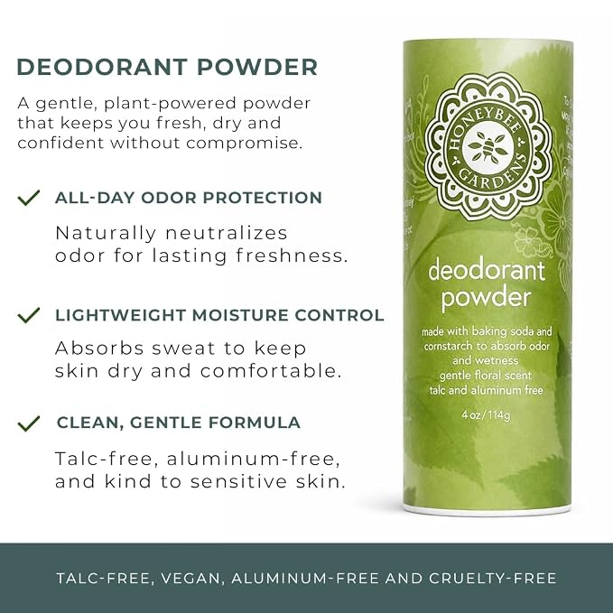 Honeybee Gardens Deodorant Powder for Women, Talc-Free, Aluminum-Free