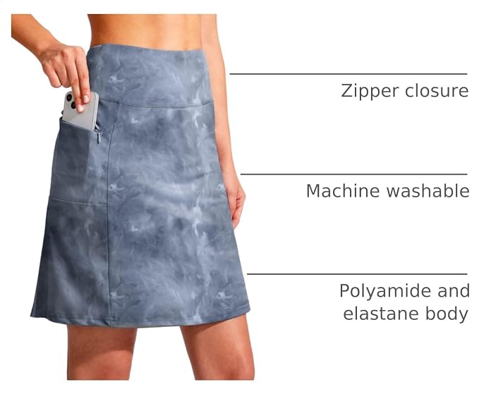 19" Ruffled Golf Skirts for Women | 3 Zipper Pockets, Knee Length, High Waisted, Long Skorts for Athletic, Casual, Tennis, Pickleball