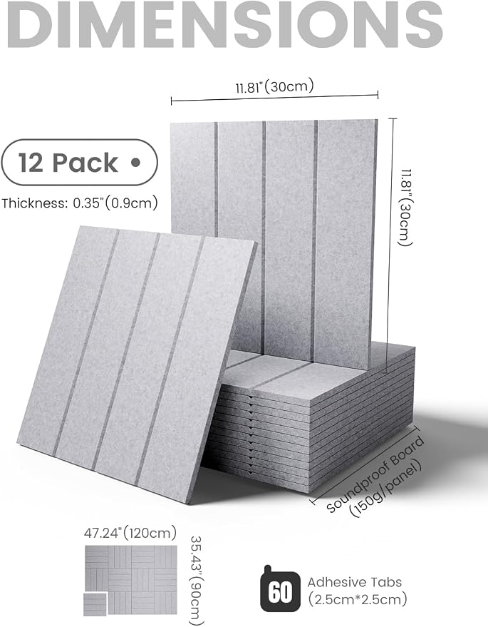 Fluxynara 48" x 36" Large Felt Bulletin Board, Soft Gray | 12 Pack Cork Board Alternative with 60 Safe Adhesive Tabs, Pin Boards for Wall Decor, Home, Office, Classroom,Dorm
