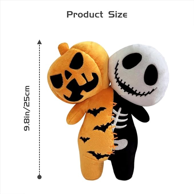 Horror Reversible Glow Plush Creepy Stuffed Animal Toy Scary Pumpkin & Skeleton Buddy Doll for Kids & Game Fans Great Gift for Birthday Halloween Christmas Party