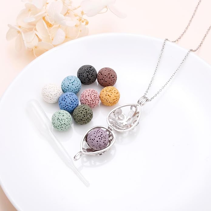 DAOCHONG S925 Sterling Silver Aromatherapy Essential Oil Diffuser Necklace Love Heart Locket Perfume Pendant Necklace Jewelry 18+2" Adjustable Chain